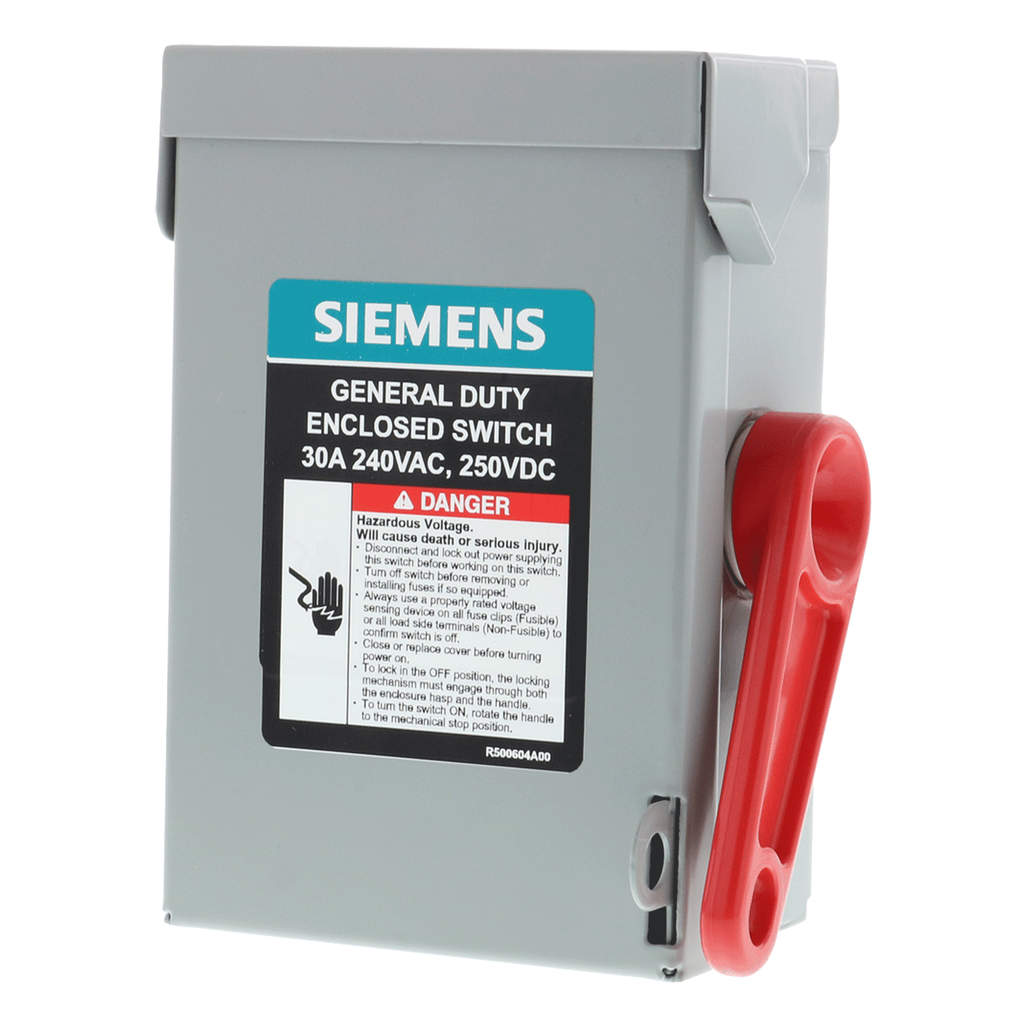 SIEMENS -  Interruptor de seguridad cerrado de doble ruptura. Interruptor de serie A, 2 polos, 2 hilos sin fusible, uso general.