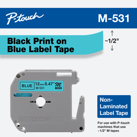 BROTHER - Cinta Brother M531 Negro sobre Azul 12mmx8m PT85/PT65