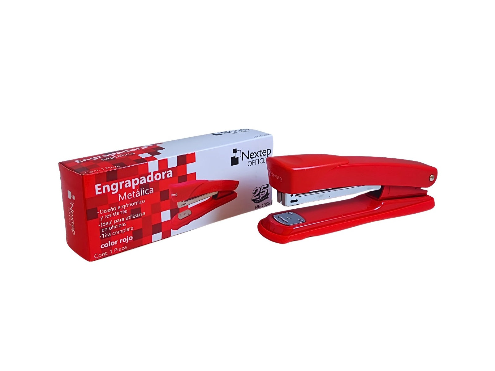 NEXTEP SOLUCIONES - Bundle Engrapadora Nextep Metalica Premium Media Tira Rojo Cont. 12 Piezas