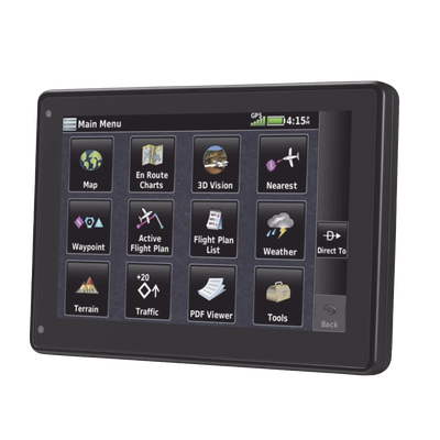 GARMIN - Navegador portátil aera 760, muestra información de trafico aéreo y una excelente visualización por medio de su  pantalla con visión 3D  touch screen.