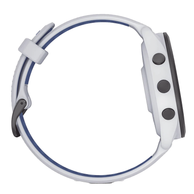 GARMIN - Forerunner® 265, Bisel negro con carcasa en blanco y correa de silicona en blanco/azul