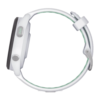 GARMIN - Forerunner® 265S, Bisel negro con carcasa en blanco y correa de silicona en blanco/verde