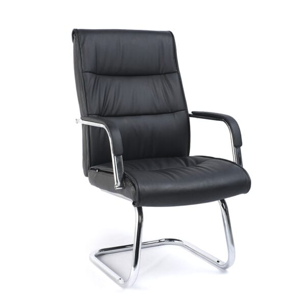 Silla De Visita Magnus Vinipiel Color Negro Base Cromada