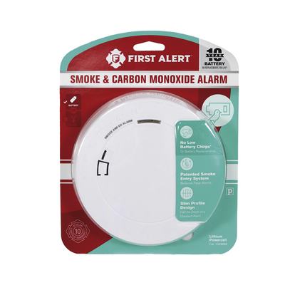 FIRST ALERT - Detector Combo de Humo/CO, Autónomo, Batería Sellada de Litio de 10 años, No Requiere Panel, Diseño Ultra Delgado, No Requiere Cableado