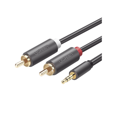 UGREEN - Cable Adaptador de 3.5mm Macho a 2 RCA Macho / 3 Metros (9.84 Pies) / Color Gris / Blindaje Múltiple / ABS / Alta Calidad