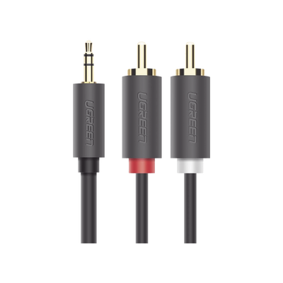 UGREEN - Cable Adaptador de 3.5mm Macho a 2 RCA Macho / 3 Metros (9.84 Pies) / Color Gris / Blindaje Múltiple / ABS / Alta Calidad