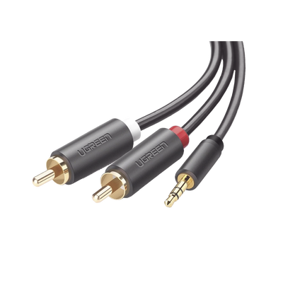 UGREEN - Cable Adaptador de 3.5mm Macho a 2 RCA Macho / 3 Metros (9.84 Pies) / Color Gris / Blindaje Múltiple / ABS / Alta Calidad