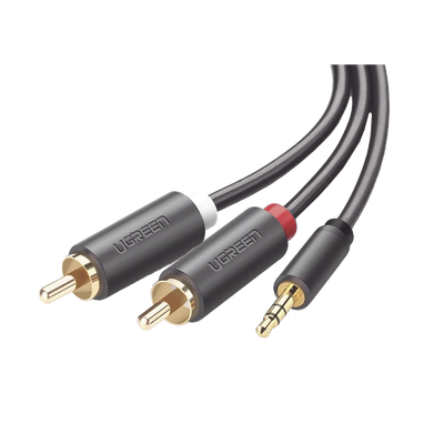 UGREEN - Cable Adaptador de 3.5mm Macho a 2 RCA Macho / 5 Metros (16.40 Pies) / Color Gris / Blindaje Múltiple / ABS / Alta Calidad