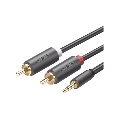 UGREEN - Cable Adaptador de 3.5mm Macho a 2 RCA Macho / 5 Metros (16.40 Pies) / Color Gris / Blindaje Múltiple / ABS / Alta Calidad