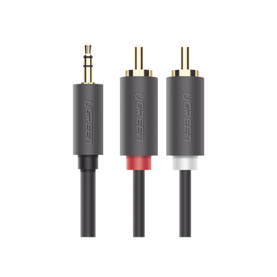 UGREEN - Cable Adaptador de 3.5mm Macho a 2 RCA Macho / 5 Metros (16.40 Pies) / Color Gris / Blindaje Múltiple / ABS / Alta Calidad