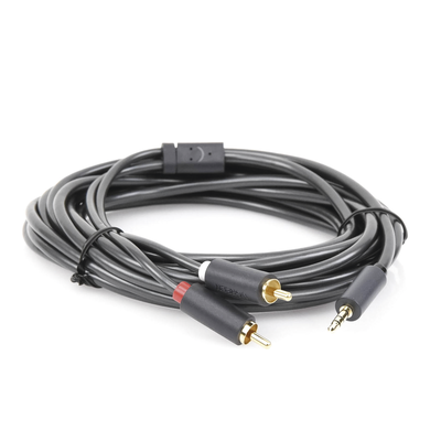UGREEN - Cable Adaptador de 3.5mm Macho a 2 RCA Macho / 5 Metros (16.40 Pies) / Color Gris / Blindaje Múltiple / ABS / Alta Calidad