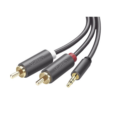 UGREEN - Cable Adaptador de 3.5mm Macho a 2 RCA Macho / 5 Metros (16.40 Pies) / Color Gris / Blindaje Múltiple / ABS / Alta Calidad