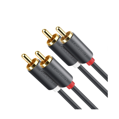 UGREEN - Cable de Audio 2 RCA Macho a 2 RCA Macho / 5 Metros (16.40 Pies) / Color Negro / Alta Calidad / Anillos de Goma para Asegurar un Agarre Firme al Instalar o Quitar el Cable