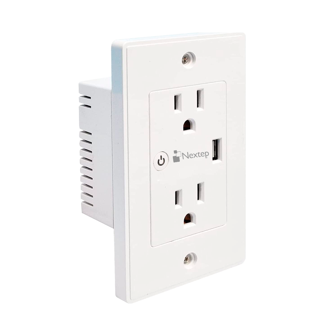 NEXTEP SOLUCIONES - Tomacorriente Nextep Smart de Pared Dúplex + Cargador USB Control Wi-Fi