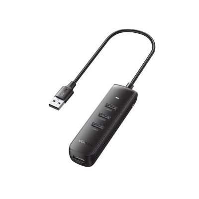 UGREEN - HUB USB-A 3.0 4 en 1 | 4 Puertos USB-A 3.0 (5Gbps) | Cable de 25 cm | Indicador Led | Ideal para Transferencia de Datos | Entrada USB-C para alimentar equipos de mayor consumo como discos duros | Color Negro.