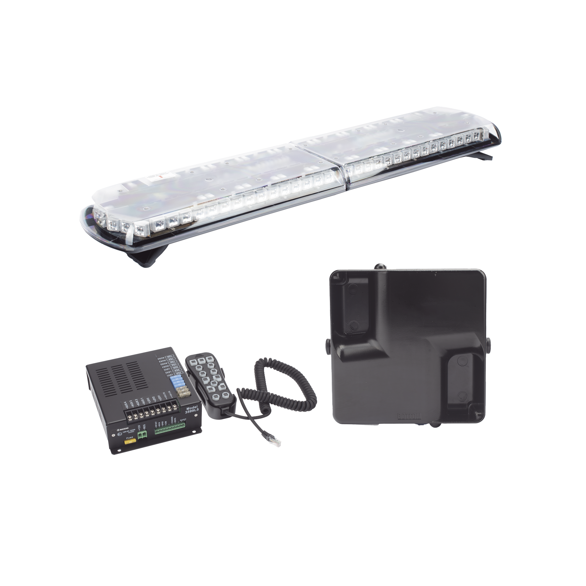 ECCO - Kit de Sirena Vehicular H2 Covert, Bocina ultradelgada y Torreta 48" Serie 12 con 130 LED, dual color rojo/azul/claro/ambar, ideal para equipar unidades de policia
