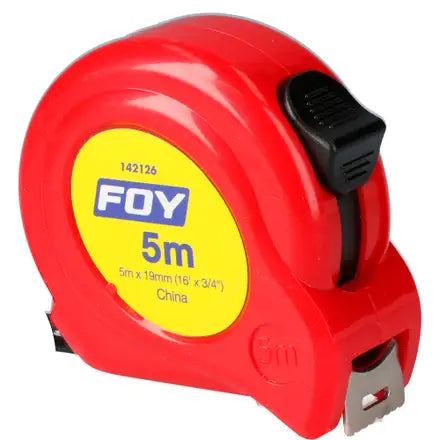 Foy - Flexómetro con carcasa de plástico rojo, 5 m x 19 mm