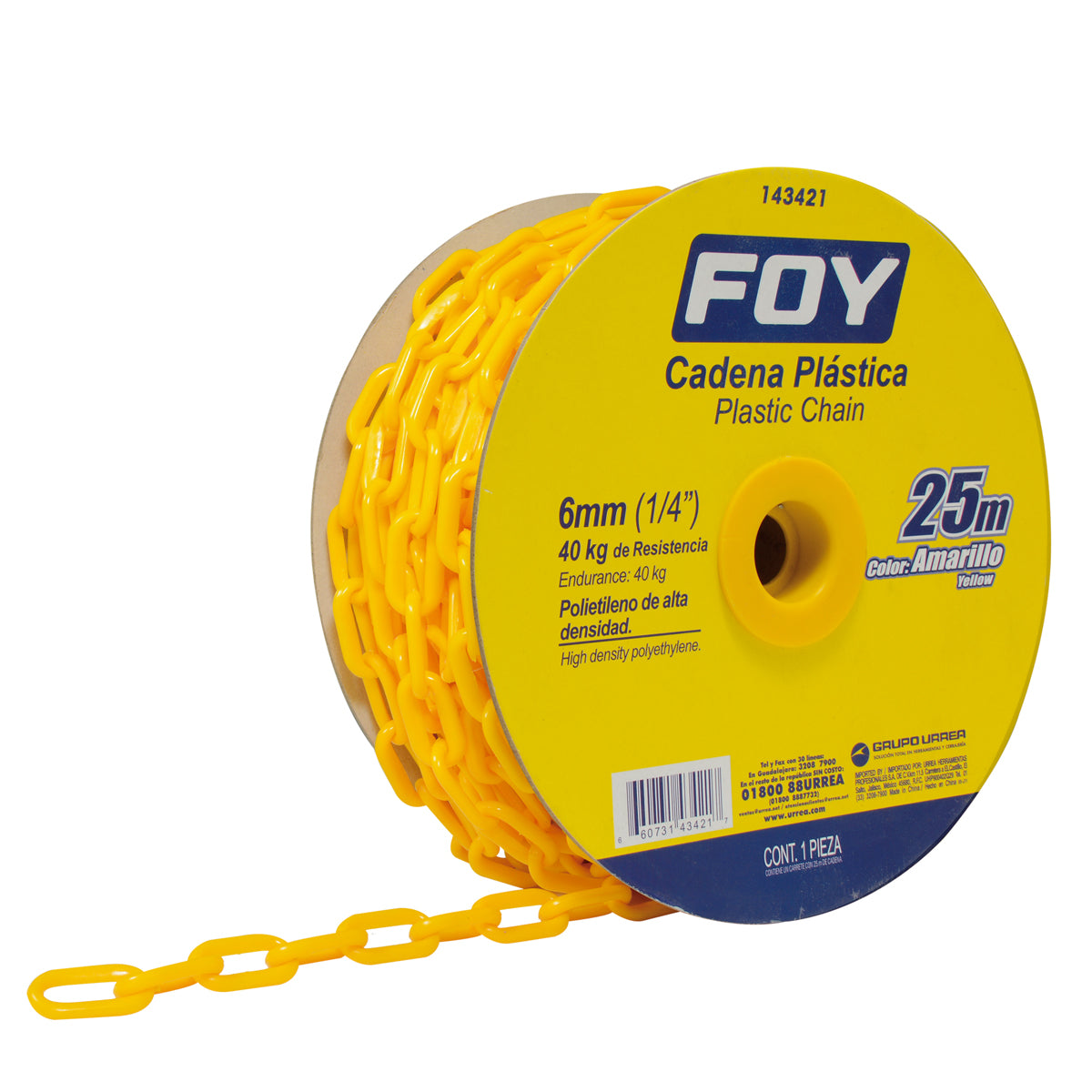 Cadena plast 6mm 25m amar