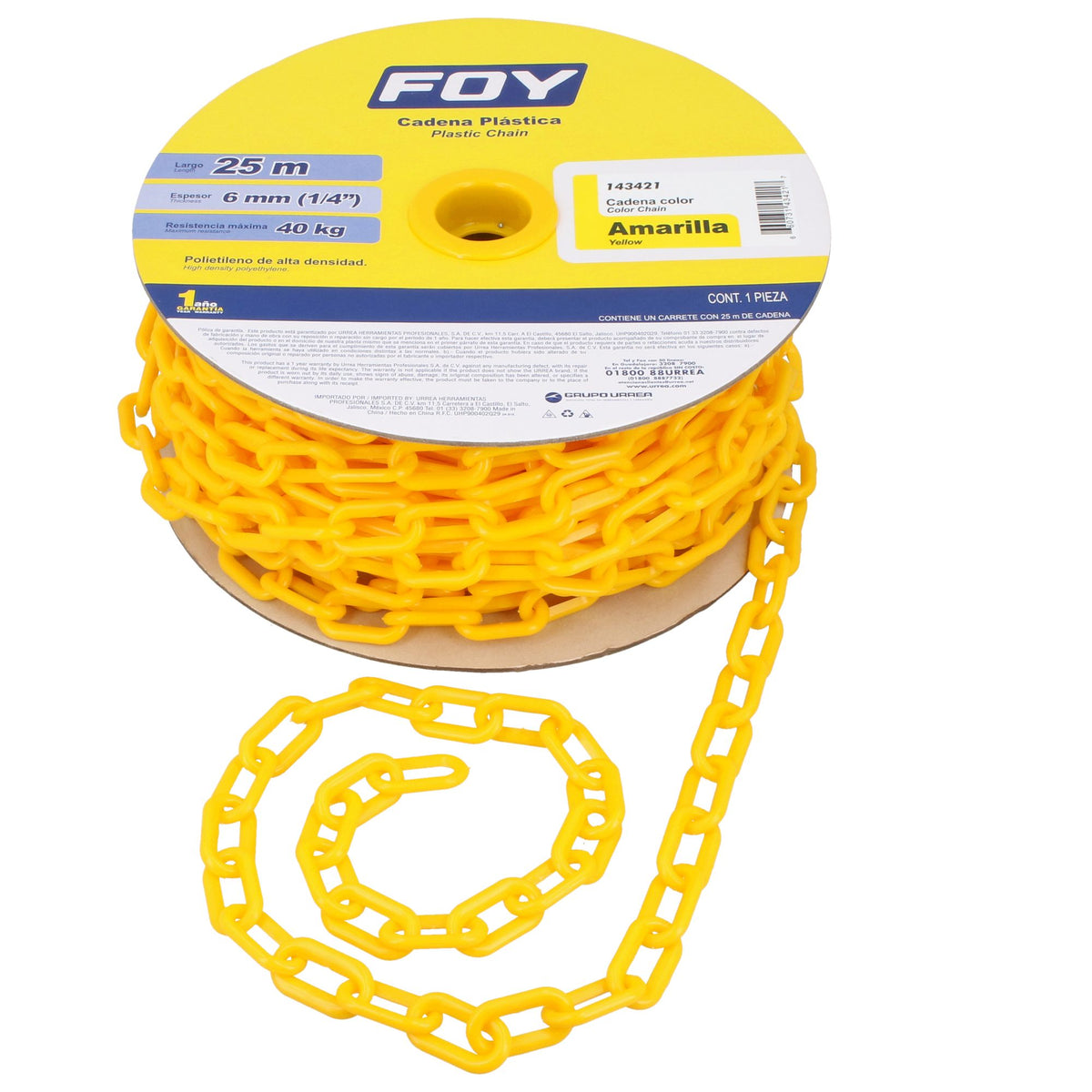 Cadena plast 6mm 25m amar