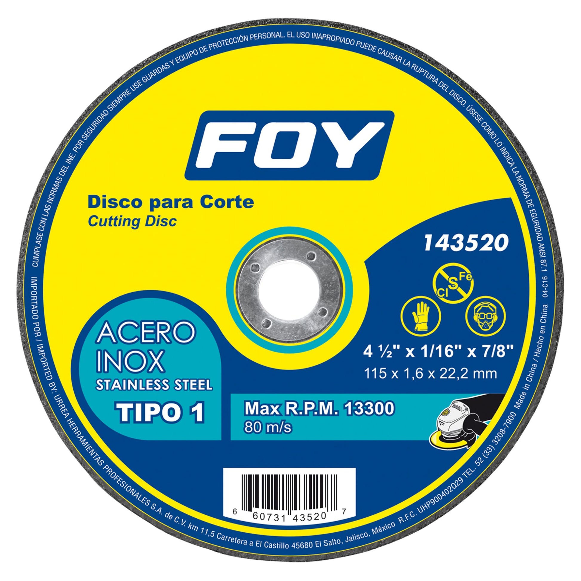 Disco t/1 inox 4-1/2 inx1/6 in