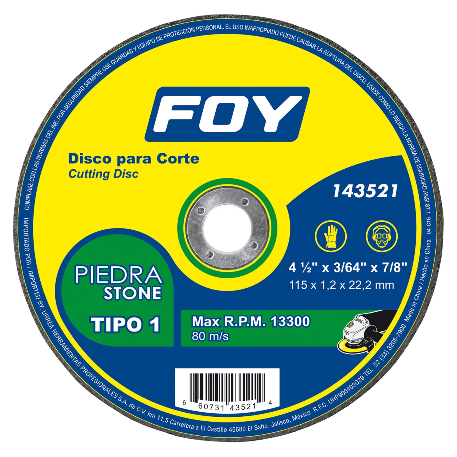Disco t/1 piedra 4-1/2 inx3/64 in