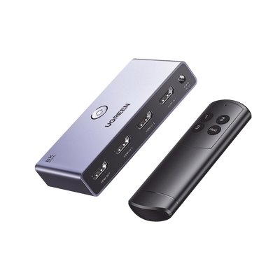 UGREEN - Switch (Splitter) 8K HDMI 2.1 / 3 Entradas 1 Salida / Incluye Control Remoto / Soporta 8K@60Hz 4K@120Hz 4K@60Hz 3D / HDR / HDCP 2.3 / Carcasa de Aluminio.