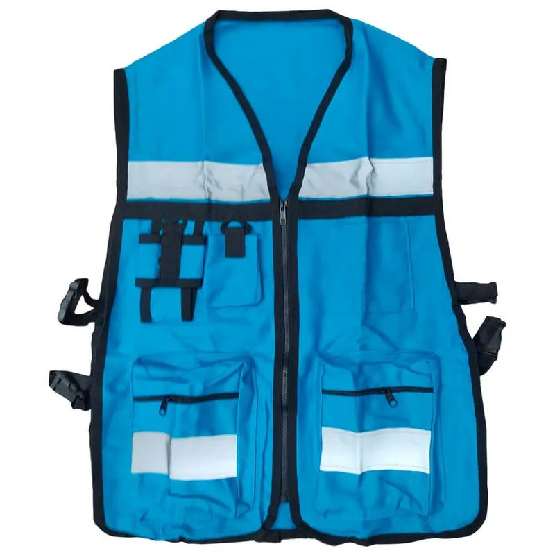 CHALECO BRIGADISTA AZUL TURQUESA REFLEJANTE CON BOLSA TU