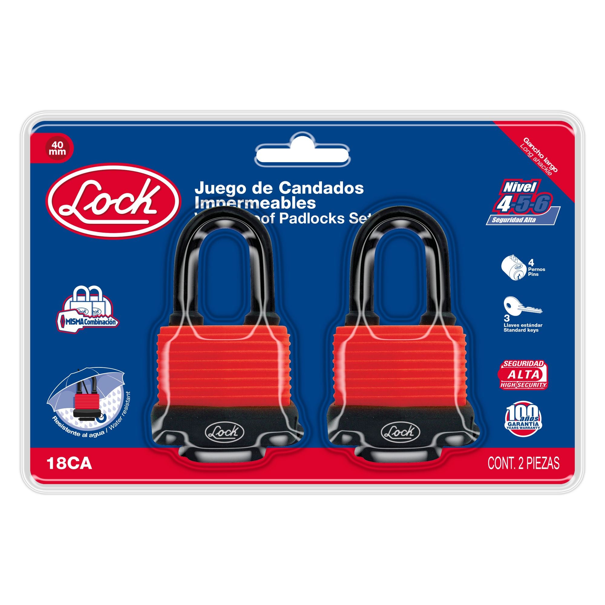 Jgo candados impe lgo 40mm 2pz