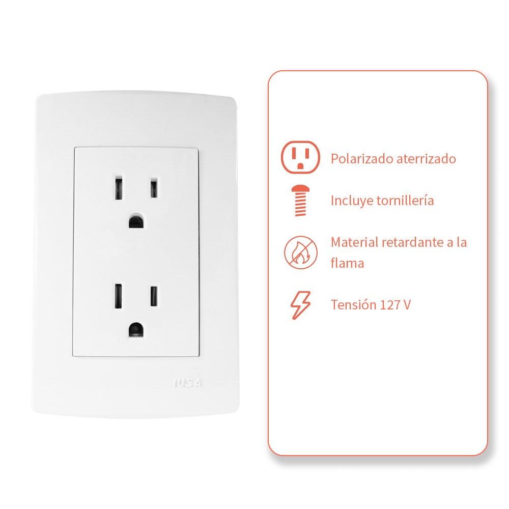 IUSA - Placa tradizione con tomacorriente duplex color blanco