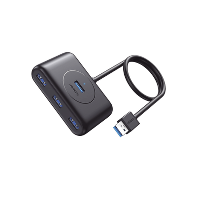 UGREEN - HUB USB-A 3.0 4 en 1 | 4 Puertos USB-A 3.0 (5Gbps) | Entrada USB-C (PD 5V2A) | Cable de 1 Metro | Indicador Led | Ideal para Transferencia de Datos | Entrada USB-C para alimentar equipos de mayor consumo | Color Negro.