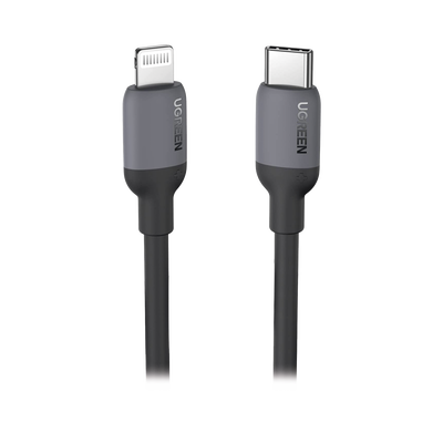 UGREEN - Cable USB-C a Lightning / Certificado MFi / 1 Metro / Adecuado para iPhone, iPad, iPod / Carga Rápida PD 20W /  Sincronización de Datos de hasta 480 Mbps / Goma de Silicona y  TPE. / Suave al Tacto / Color Negro