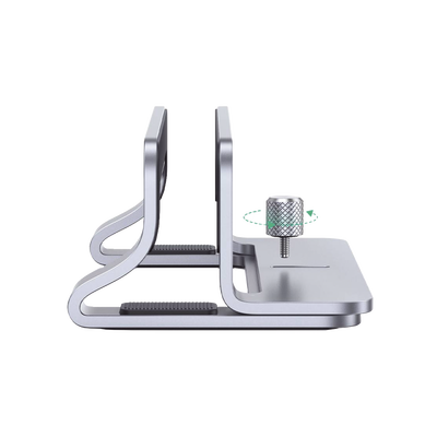 UGREEN - Soporte Vertical para Laptop / Adecuado para escritorio / Anchura Ajustable (12-26mm) / Amplia compatibilidad / Anti-Arañazos / Anti-Deslizante /Ajustable Mediante Tornillos / Color Plata / Aluminio + Silicona
