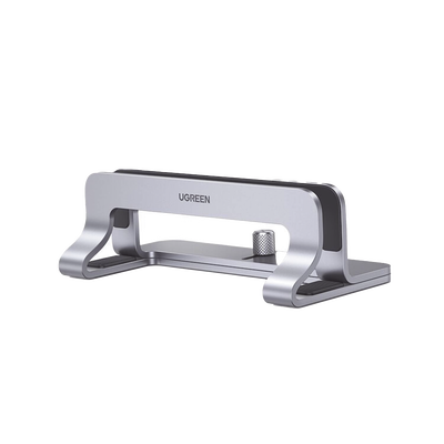 UGREEN - Soporte Vertical para Laptop / Adecuado para escritorio / Anchura Ajustable (12-26mm) / Amplia compatibilidad / Anti-Arañazos / Anti-Deslizante /Ajustable Mediante Tornillos / Color Plata / Aluminio + Silicona