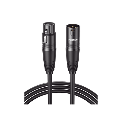 UGREEN - Cable para Micrófono XLR Tipo Canon Macho a Hembra / 10 Metros / Plug & Play / Antiinterferencias / Triple Blindaje / Alta Calidad / Color Negro