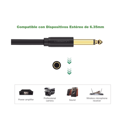 UGREEN - Cable para Micrófono Plug 6.35 mm (1/4 Inch) Macho a XLR Canon Hembra / Núcleo de Cobre / 5 Metros / Alta Calidad / Color Negro