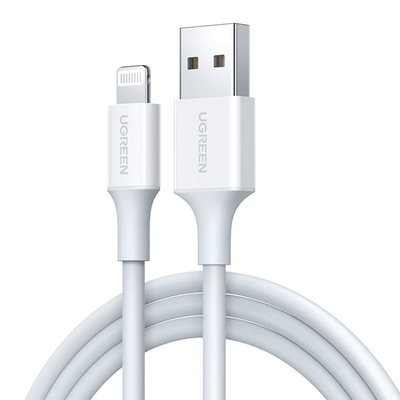 UGREEN - Cable USB-A a Lightning | 1 Metro | Certificado MFi | Carga Rápida 5V/2.4 A| 480 Mbps | PD | Conector C89 | Adecuado para iPhone, iPad y iPod | Protección Integrada | Caja de ABS | Cubierta de TPE | Color Blanco.