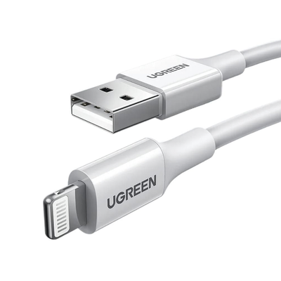 UGREEN - Cable USB-A a Lightning | 1 Metro | Certificado MFi | Carga Rápida 5V/2.4 A| 480 Mbps | PD | Conector C89 | Adecuado para iPhone, iPad y iPod | Protección Integrada | Caja de ABS | Cubierta de TPE | Color Blanco.
