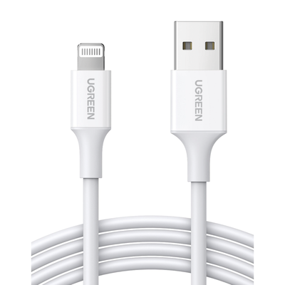UGREEN - Cable USB-A a Lightning | 1 Metro | Certificado MFi | Carga Rápida 5V/2.4 A| 480 Mbps | PD | Conector C89 | Adecuado para iPhone, iPad y iPod | Protección Integrada | Caja de ABS | Cubierta de TPE | Color Blanco.