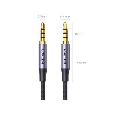 UGREEN - Cable Auxiliar de 3.5mm / Cable Audio Estéreo / Núcleo de Alambre de Cobre Esmaltado / Carcasa de Aluminio Azul + Nylon Trenzado /  Soporta Micrófono / 2 Metros
