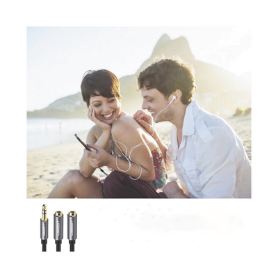 UGREEN - Cable Adaptador/Divisor de Audio de 3.5mm Macho a 2 Terminales de 3.5mm Hembra / 25 cm de Longitud / Cable TPE / Color Negro