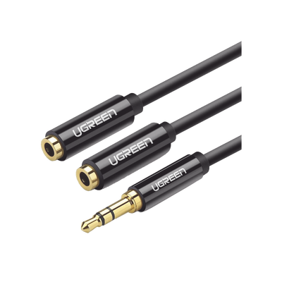 UGREEN - Cable Adaptador/Divisor de Audio de 3.5mm Macho a 2 Terminales de 3.5mm Hembra / 25 cm de Longitud / Cable TPE / Color Negro