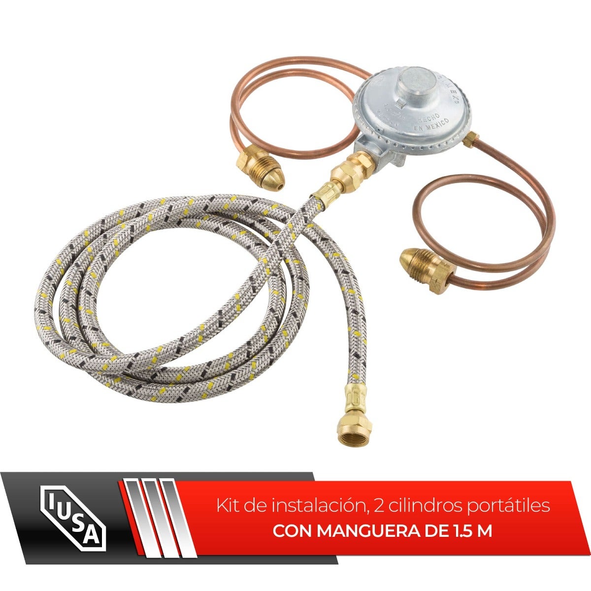 IUSA - Regulador para 2 cilindros de gas con conexiones de cobre