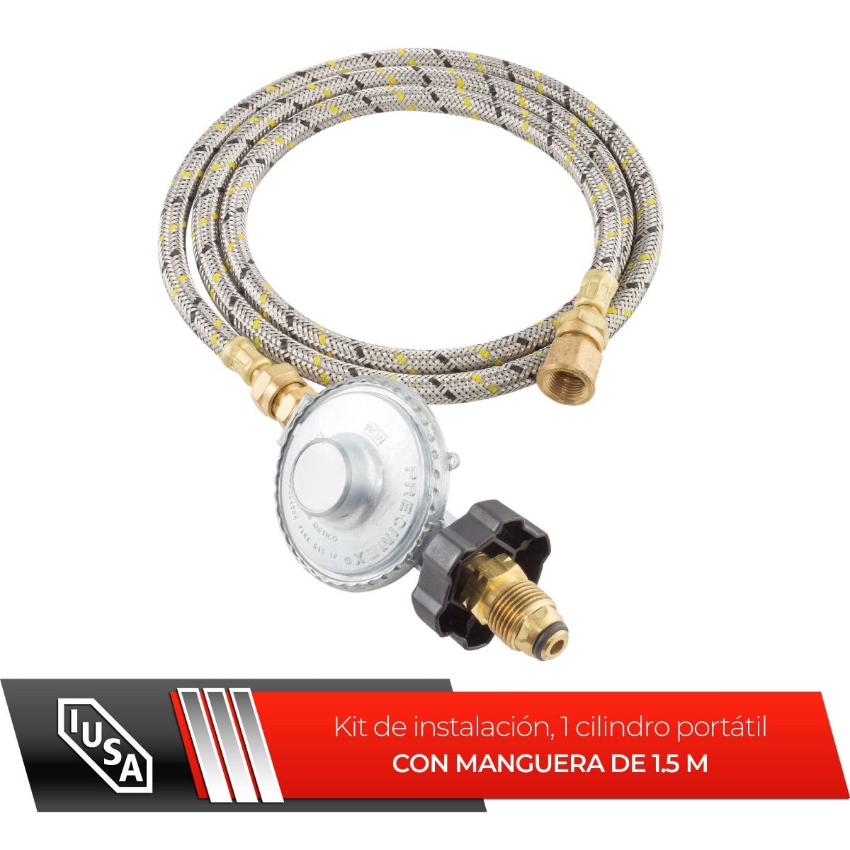 IUSA - Regulador con manguera de 1.5 m para cilindro de gas o tanque estacionario