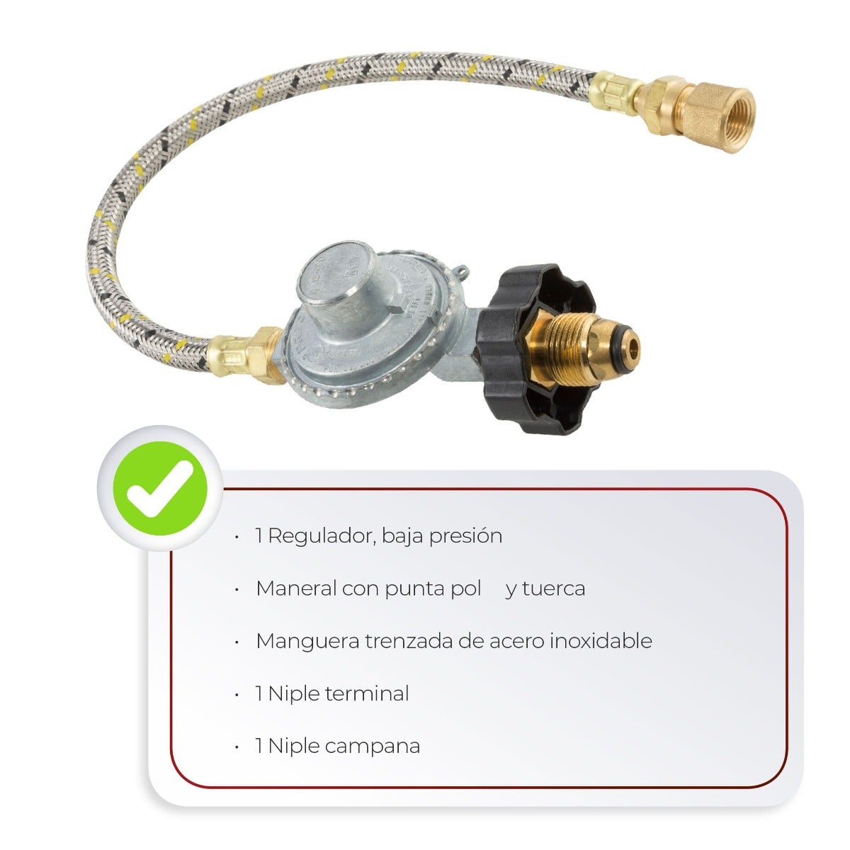 IUSA - Regulador con manguera de 40 cm para cilindro de gas o tanque estacionario