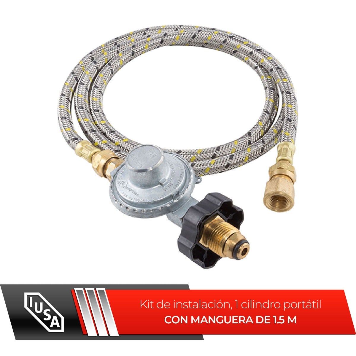 IUSA - Regulador con manguera de 1.5 m para cilindro de gas o tanque estacionario