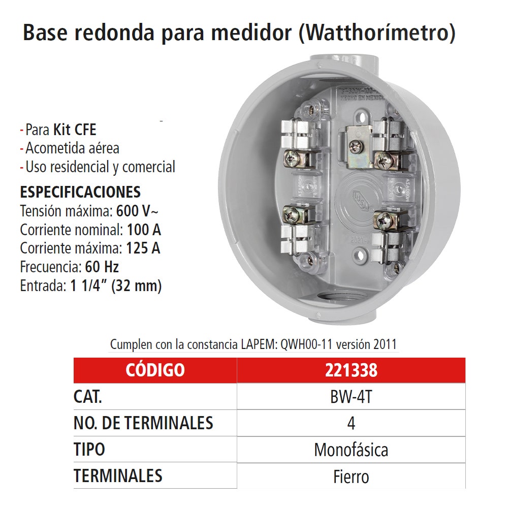 IUSA - Base para medidor 4 terminales empaque individual