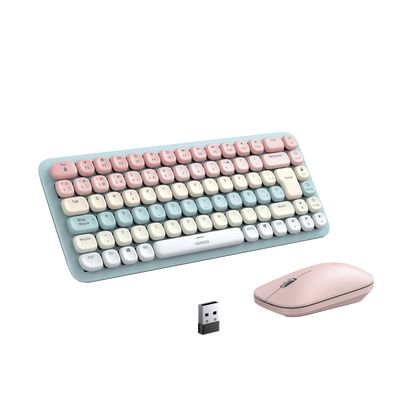 UGREEN - Paquete de Teclado y Mouse | 85 teclas en Español | Bluetooth y 2.4GHz |  Mouse Ambidiestro  | Sensor de DPI ajustable | Efectos de Iluminación del Teclado | Amplia compatibilidad | Color Rosa.