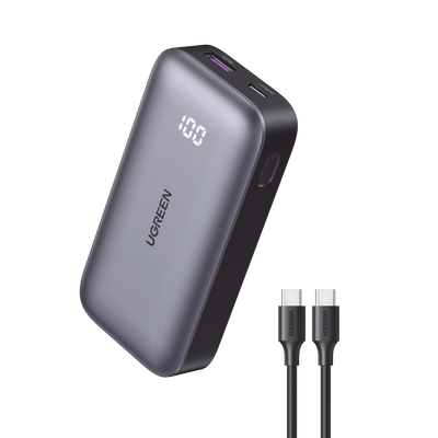 UGREEN - Mini Power Bank 30W  | 10 000 mAh |  2 Puertos PD3.0, USB C+A | Carga Rápida | Pantalla Digital | Compatible con iPhone 16 Pro Max/15/14, MacBook Air, iPad, Galaxy S24 Ultra, | Color Negro.