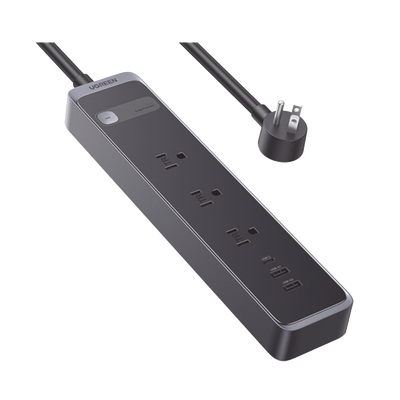 UGREEN - Regleta con Protector Contra Sobretensiones | 3 Salidas de CA NEMA 5-15R | 1 Salida USB-C PD de 30 W | 2 Puertos USB-A | Protección Contra Sobretensiones de 1600 julios | Cable 1.8m | Color Negro.