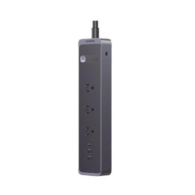 UGREEN - Regleta con Protector Contra Sobretensiones | 3 Salidas de CA NEMA 5-15R | 1 Salida USB-C PD de 30 W | 2 Puertos USB-A | Protección Contra Sobretensiones de 1600 julios | Cable 1.8m | Color Negro.